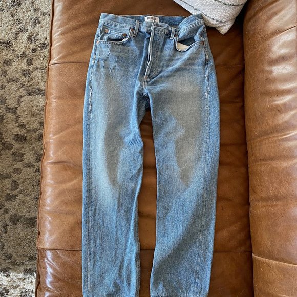 Agolde Riley High Rise Straight Crop Blue Size 28 - Picture 1 of 4
